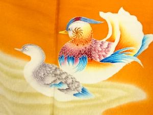 アンティーク　霞に鴛鴦模様刺繍着物